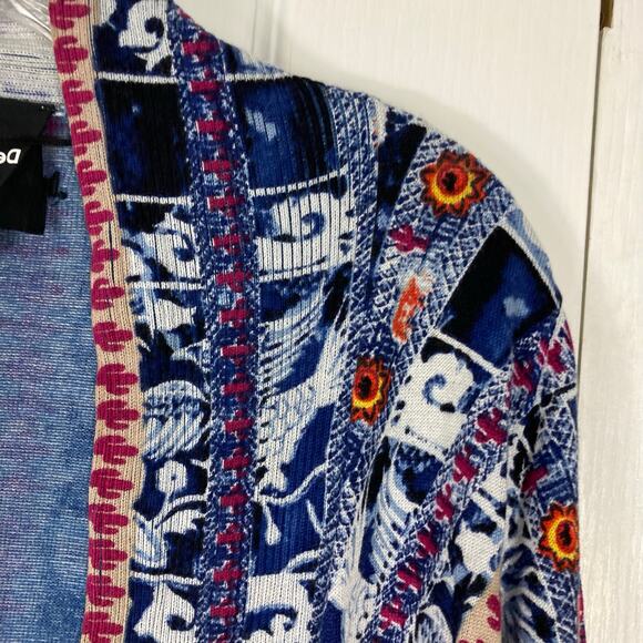 NWOT DESIGUAL Cardigan XL Blue Aztec Open Drape Asymmetric Long Sleeve Ribbed - Picture 6 of 13